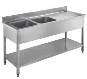 Lavelli aperti - 2 vasche - con ripiano inferiore e sgocciolatoio - profondità 600 mm