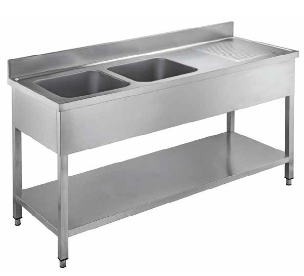 Lavelli aperti - 2 vasche - con ripiano inferiore e sgocciolatoio - profondità 600 mm